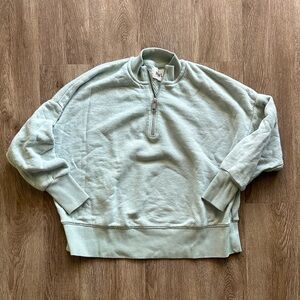 Madewell Airy Terry 1/2 Zip Tunic Sweatshirt Heather Sage Mint XS Lounge Comfy